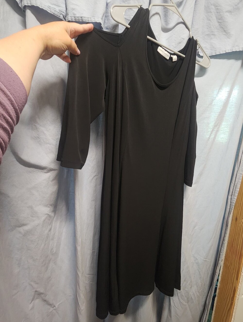 Susan Graver Elegant Black Slinky Dress, With Cold Shoulders, Stretchy